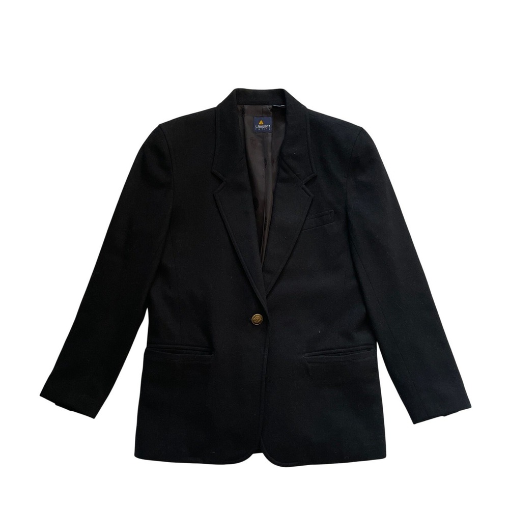 Vintage Black 100% Wool Blazer Gold Crest Button Jacket Size by Lizsport